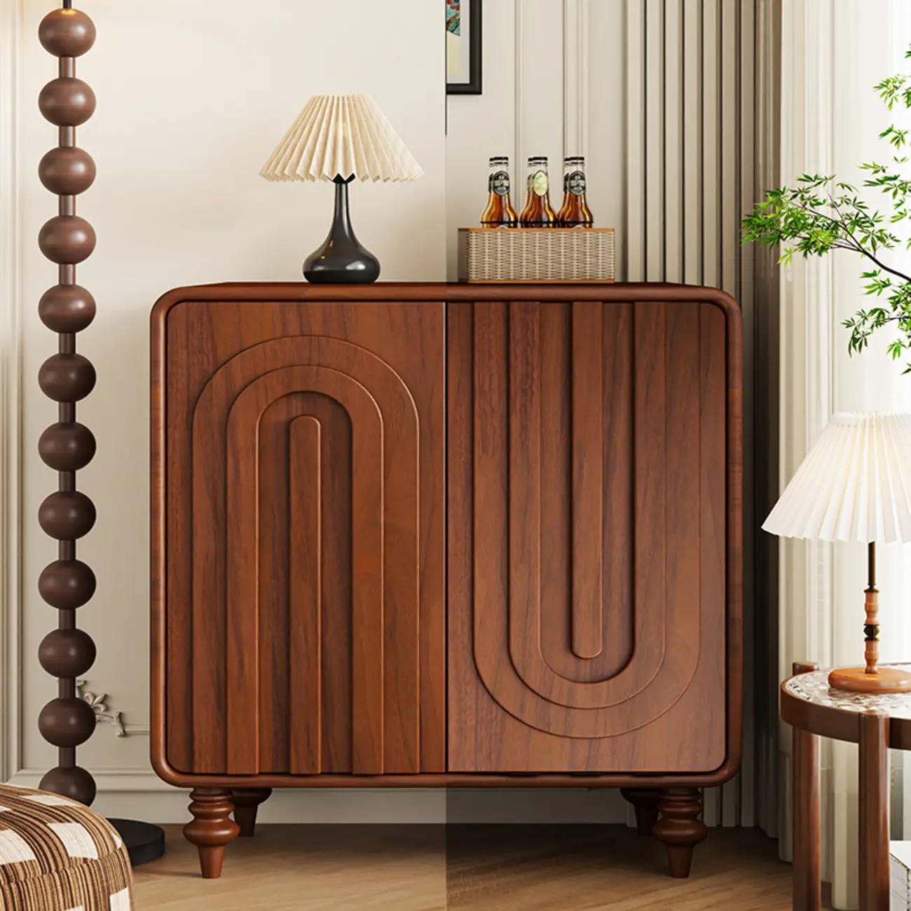 Entryway Wood 3-Door Carved Wave Shoe Cabinet Image - 2 | homeyfad