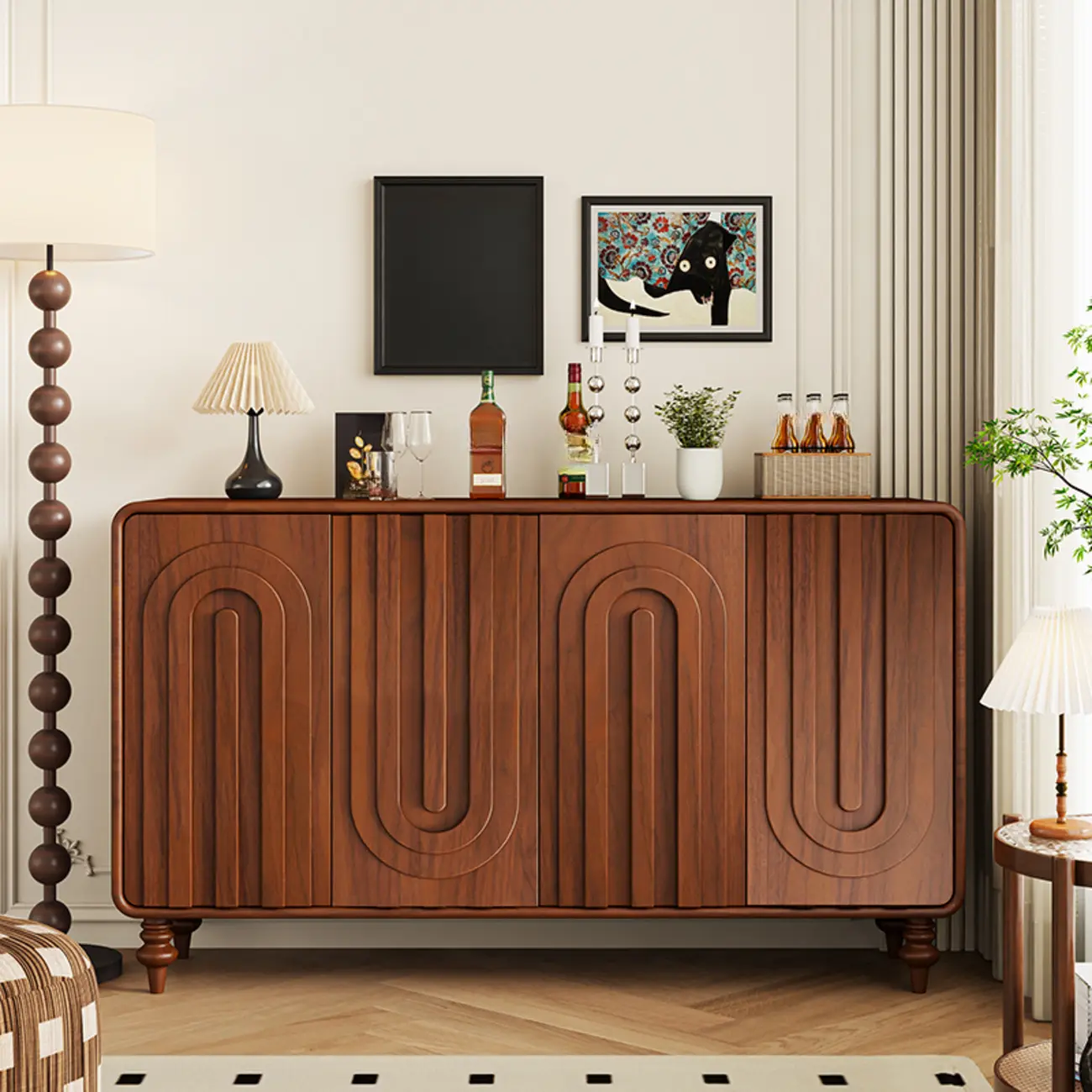 Entryway Wood 3-Door Carved Wave Shoe Cabinet Image - 5 | homeyfad