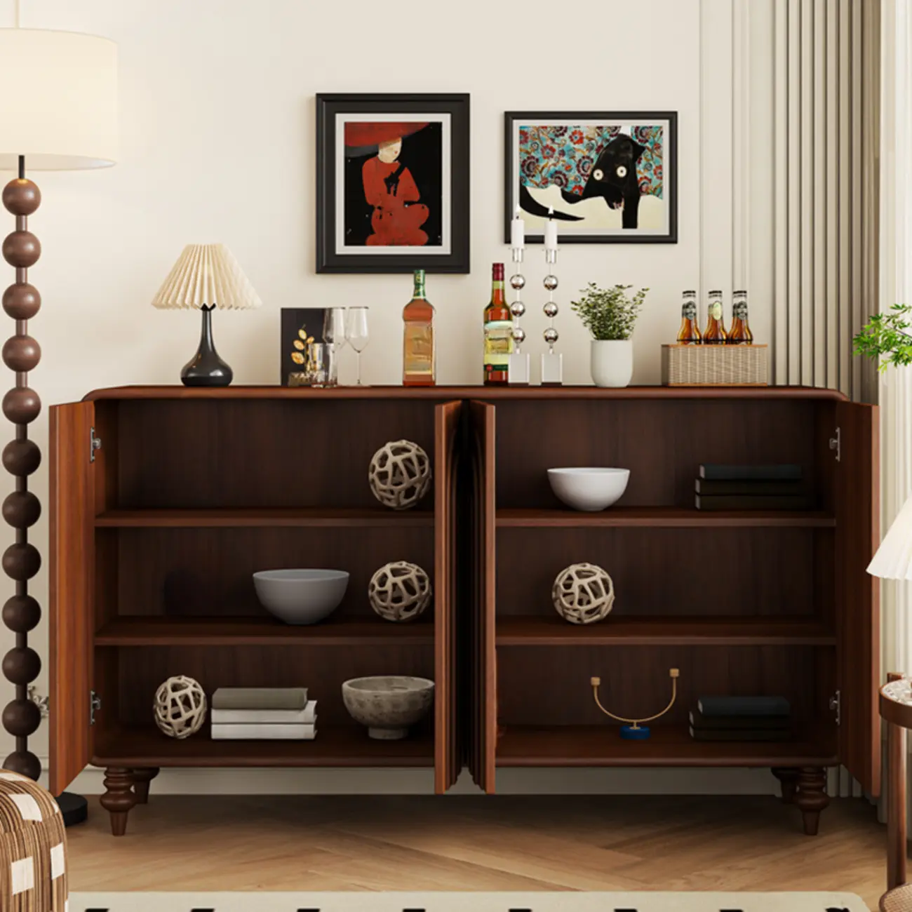 Entryway Wood 3-Door Carved Wave Shoe Cabinet Image - 8 | homeyfad