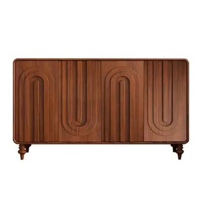 Entryway Wood 3-Door Carved Wave Shoe Cabinet Image - 10