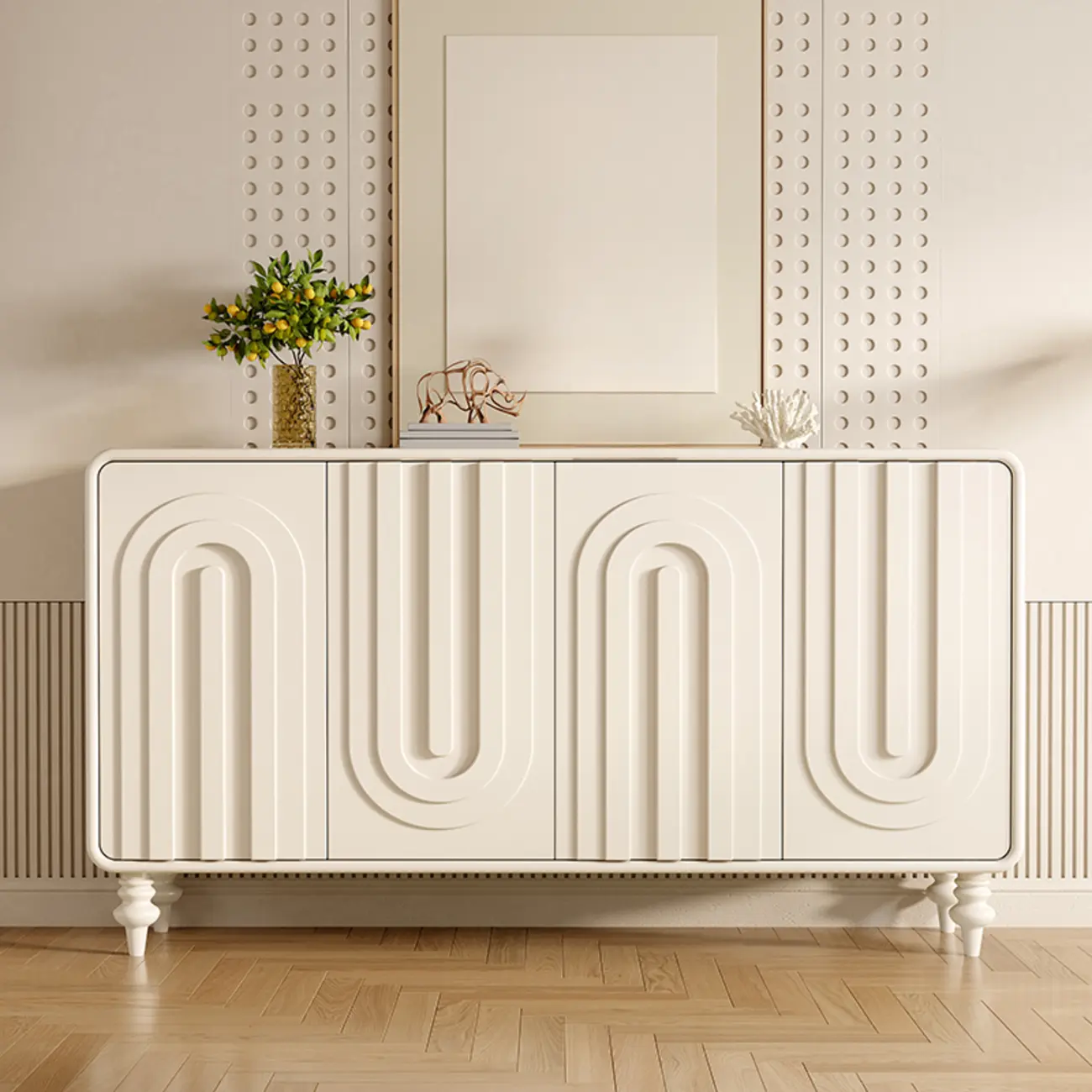 Entryway Wood 3-Door Carved Wave Shoe Cabinet Image - 11 | homeyfad