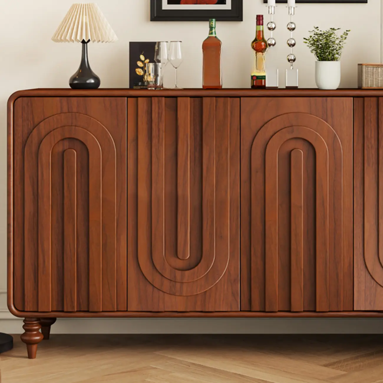 Entryway Wood 3-Door Carved Wave Shoe Cabinet Image - 12 | homeyfad