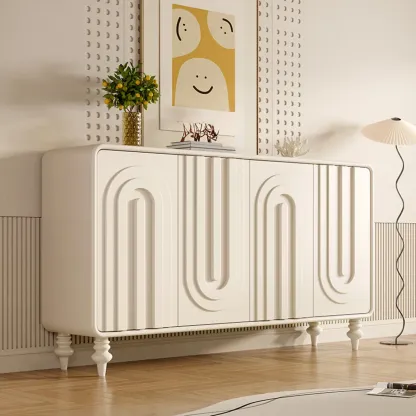 Entryway Wood 3-Door Carved Wave Shoe Cabinet Image - 14