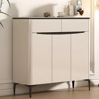 Khaki Wood Entryway Shoe Cabinet Marble Top Image - 3