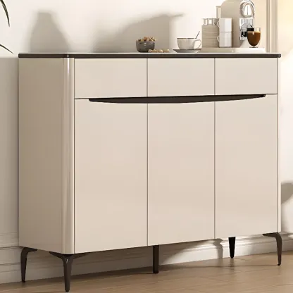 Khaki Wood Entryway Shoe Cabinet Marble Top Image - 5