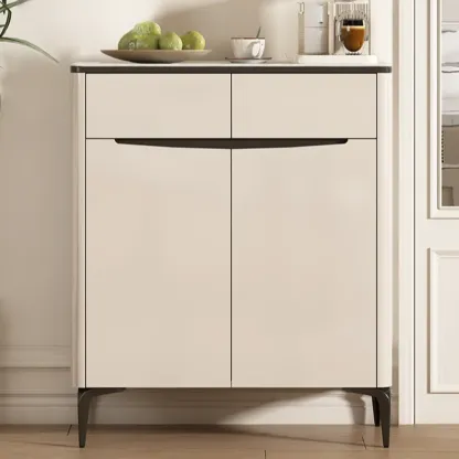 Khaki Wood Entryway Shoe Cabinet Marble Top Image - 6