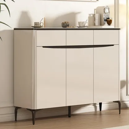 Khaki Wood Entryway Shoe Cabinet Marble Top Image - 8