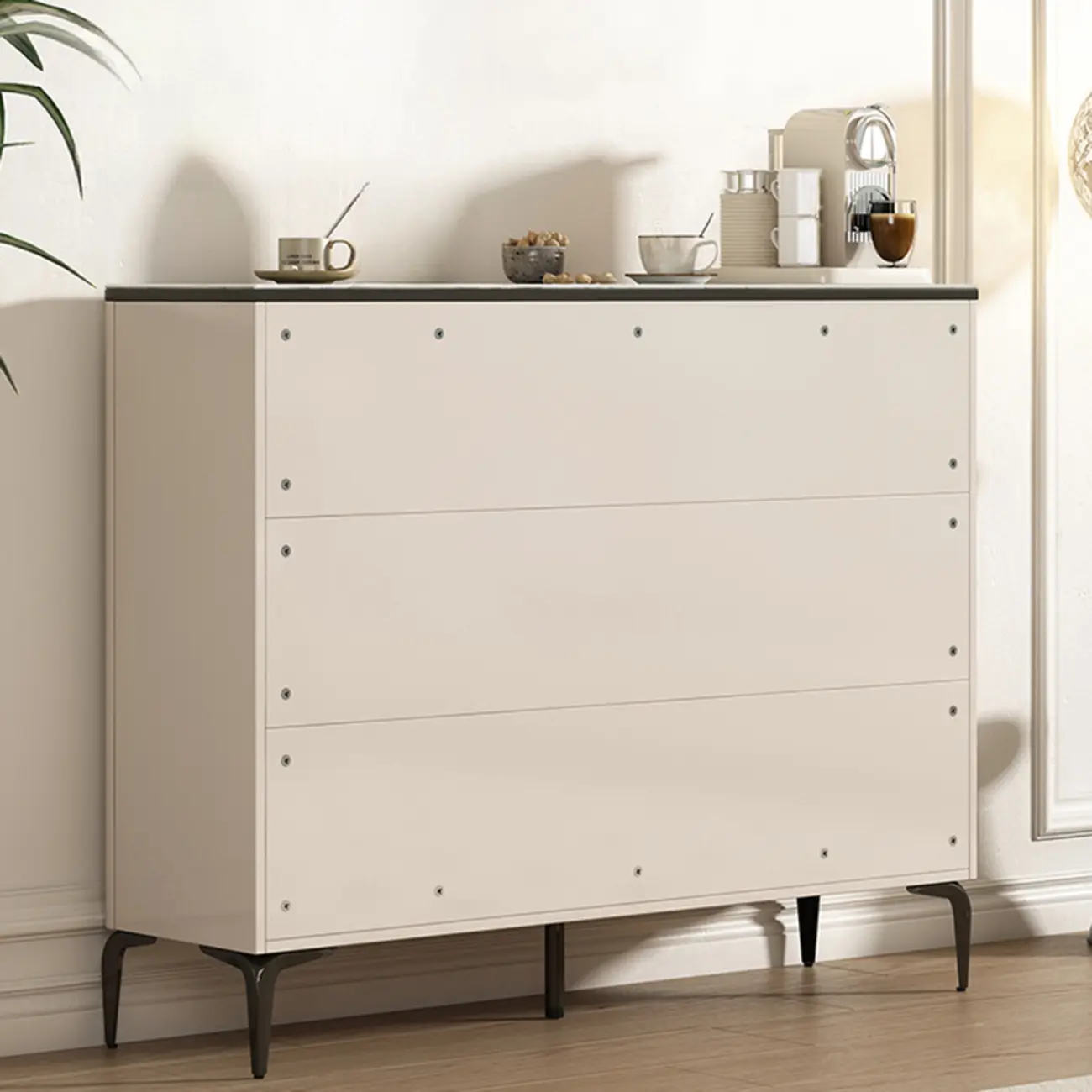 Khaki Wood Entryway Shoe Cabinet Marble Top Image - 11 | homeyfad