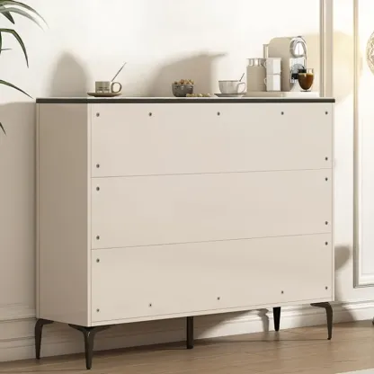 Khaki Wood Entryway Shoe Cabinet Marble Top Image - 11