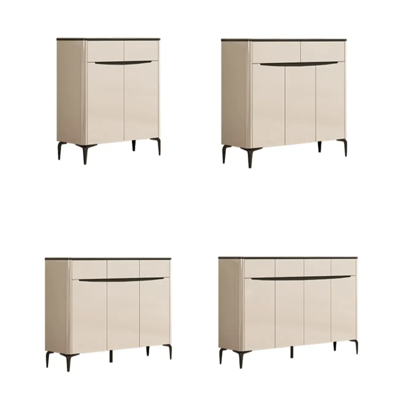 Khaki Wood Entryway Shoe Cabinet Marble Top Image - 13