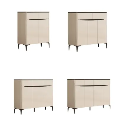 Khaki Wood Entryway Shoe Cabinet Marble Top Image - 13