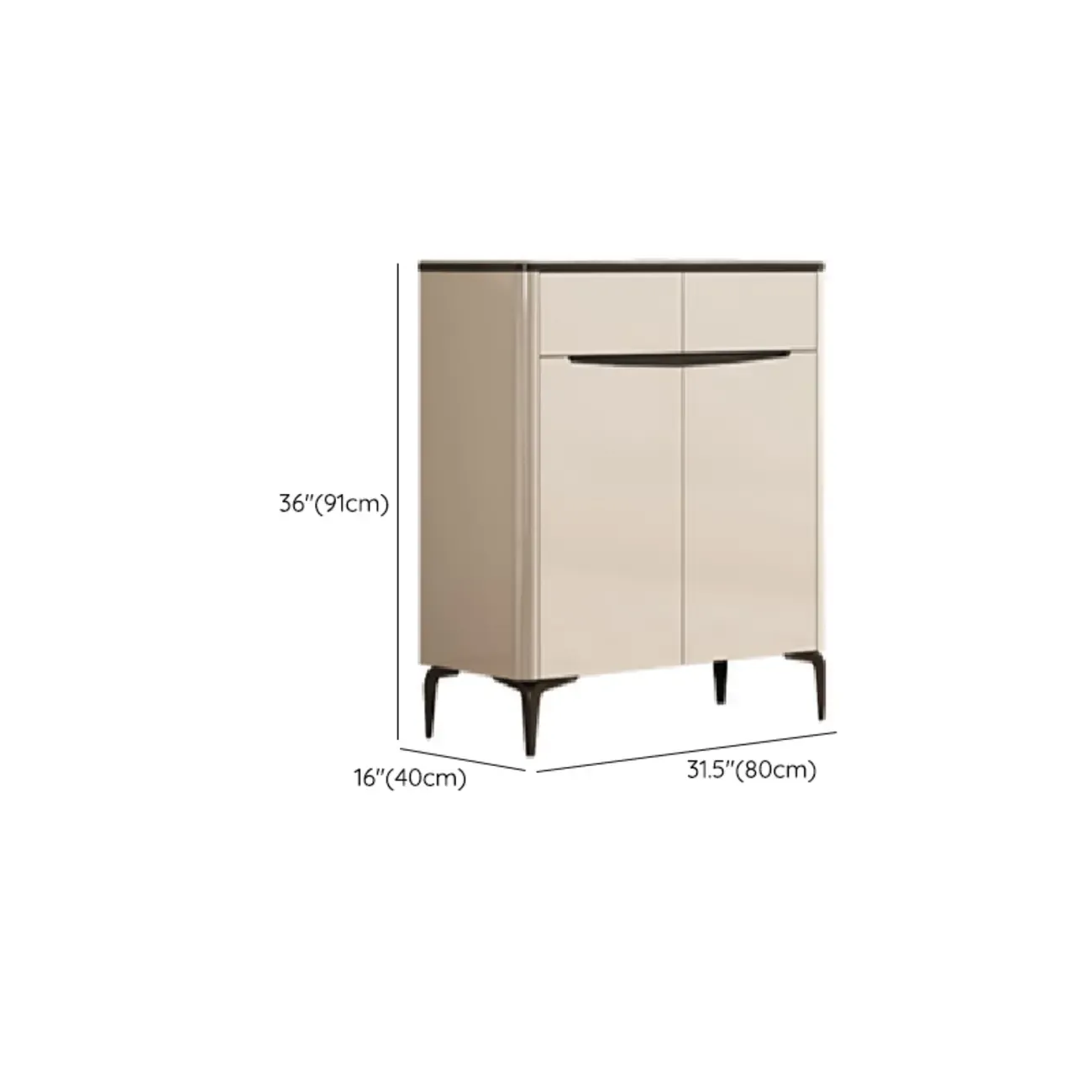 Khaki Wood Entryway Shoe Cabinet Marble Top #size