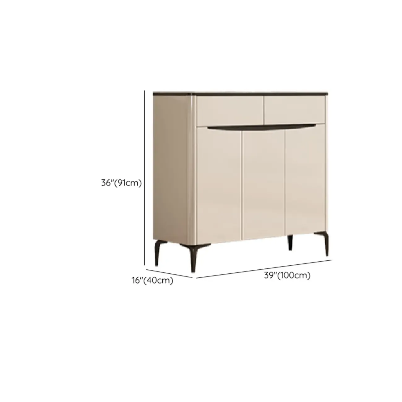 Khaki Wood Entryway Shoe Cabinet Marble Top Image - 15