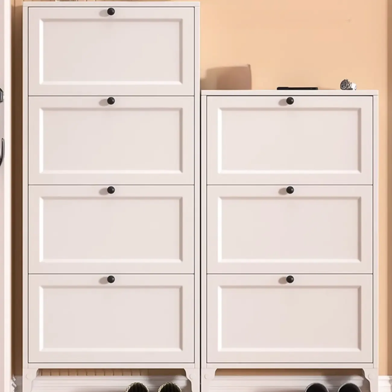 White Metal Shoe Cabinet Organizer Hidden Storage Image - 1