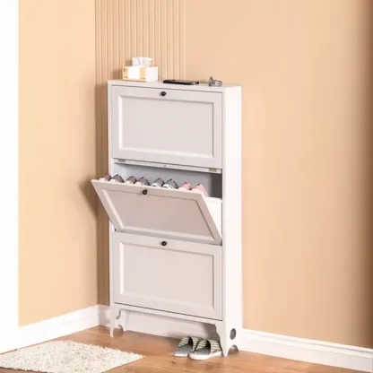 White Metal Shoe Cabinet Organizer Hidden Storage Image - 7