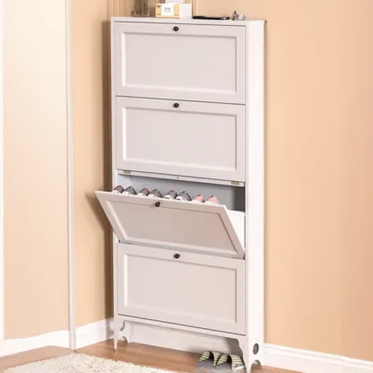 White Metal Shoe Cabinet Organizer Hidden Storage Image - 14