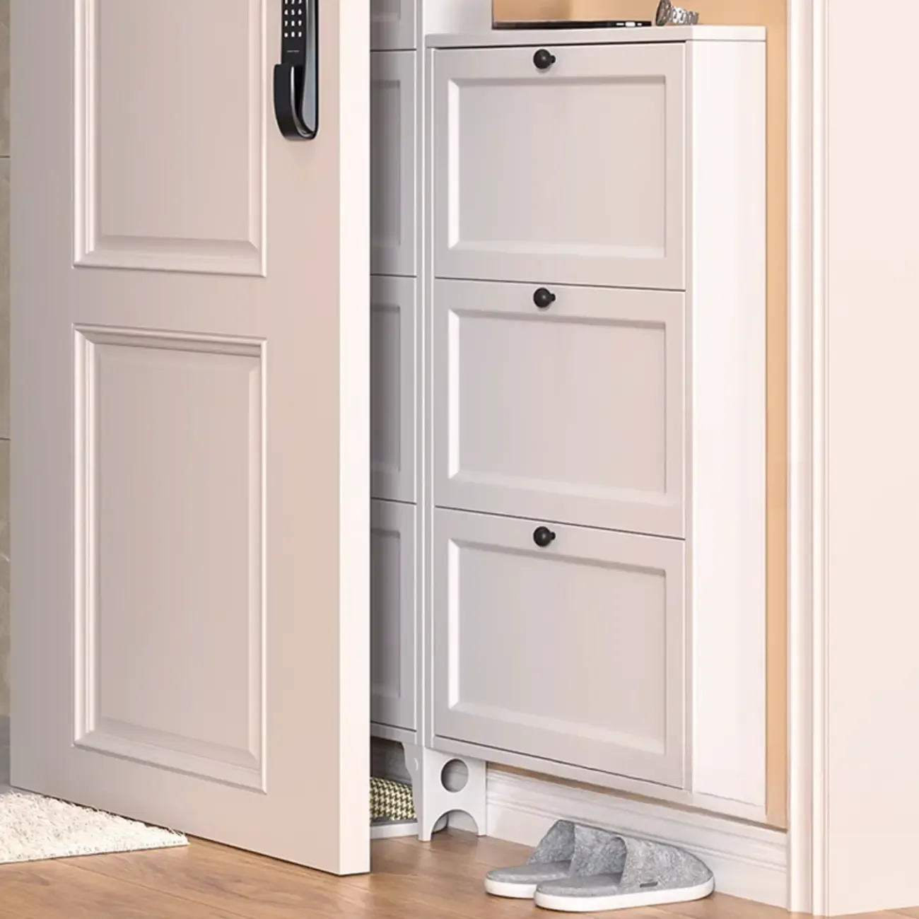 White Metal Shoe Cabinet Organizer Hidden Storage Image - 17