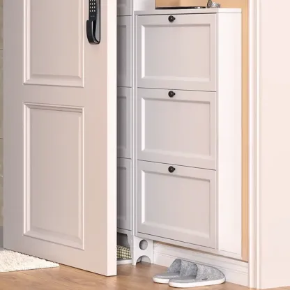 White Metal Shoe Cabinet Organizer Hidden Storage Image - 17