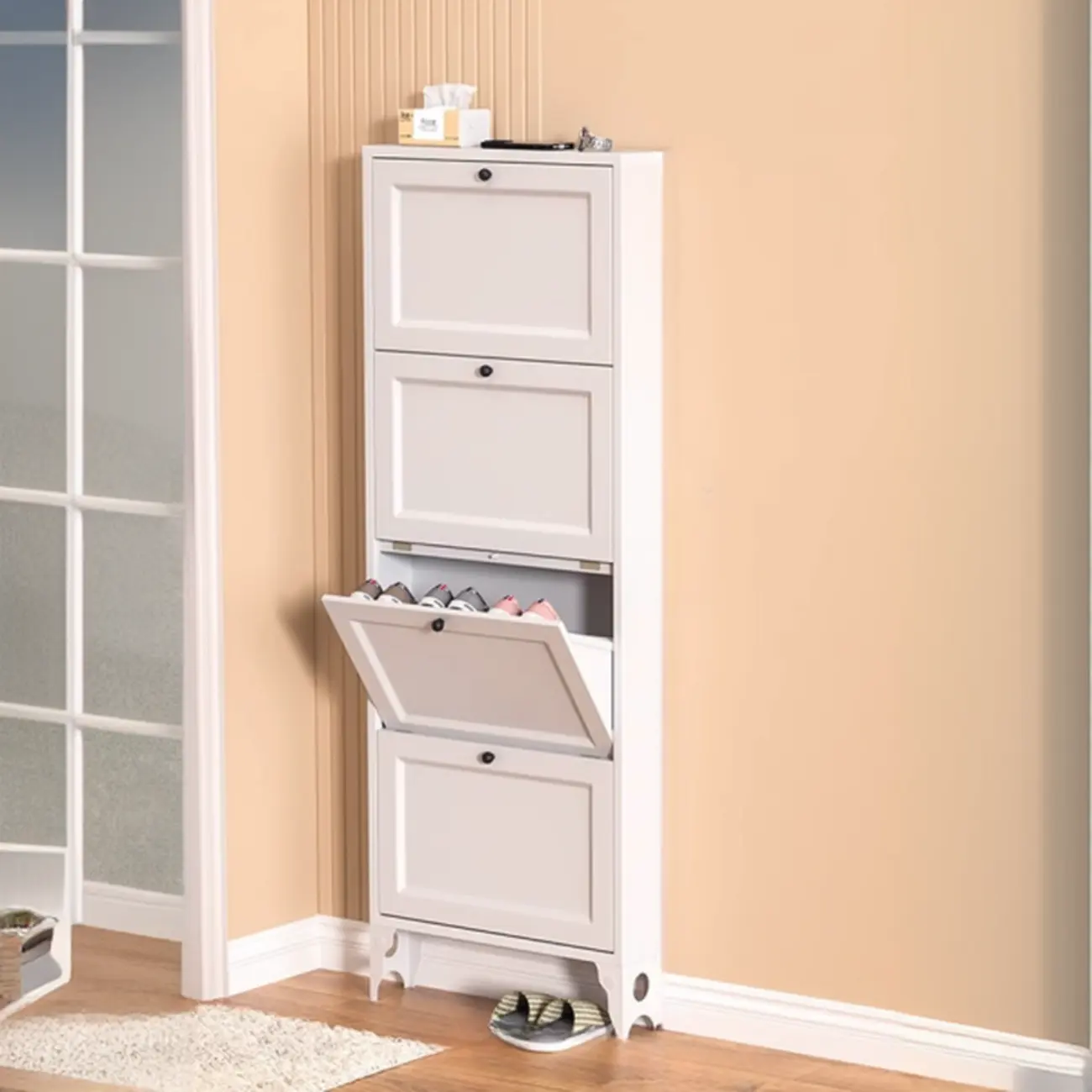 White Metal Shoe Cabinet Organizer Hidden Storage Image - 18 | homeyfad