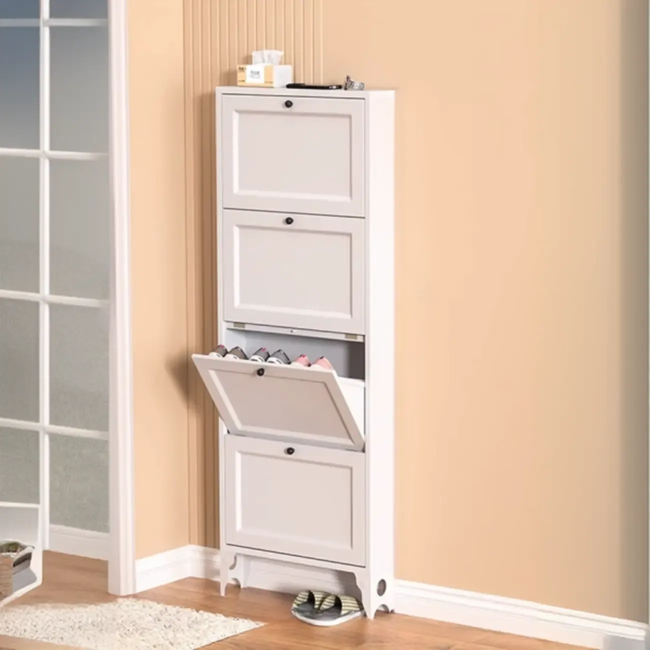 White Metal Shoe Cabinet Organizer Hidden Storage Image - 18