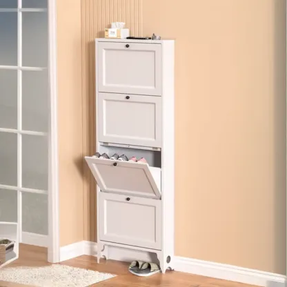 White Metal Shoe Cabinet Organizer Hidden Storage Image - 18