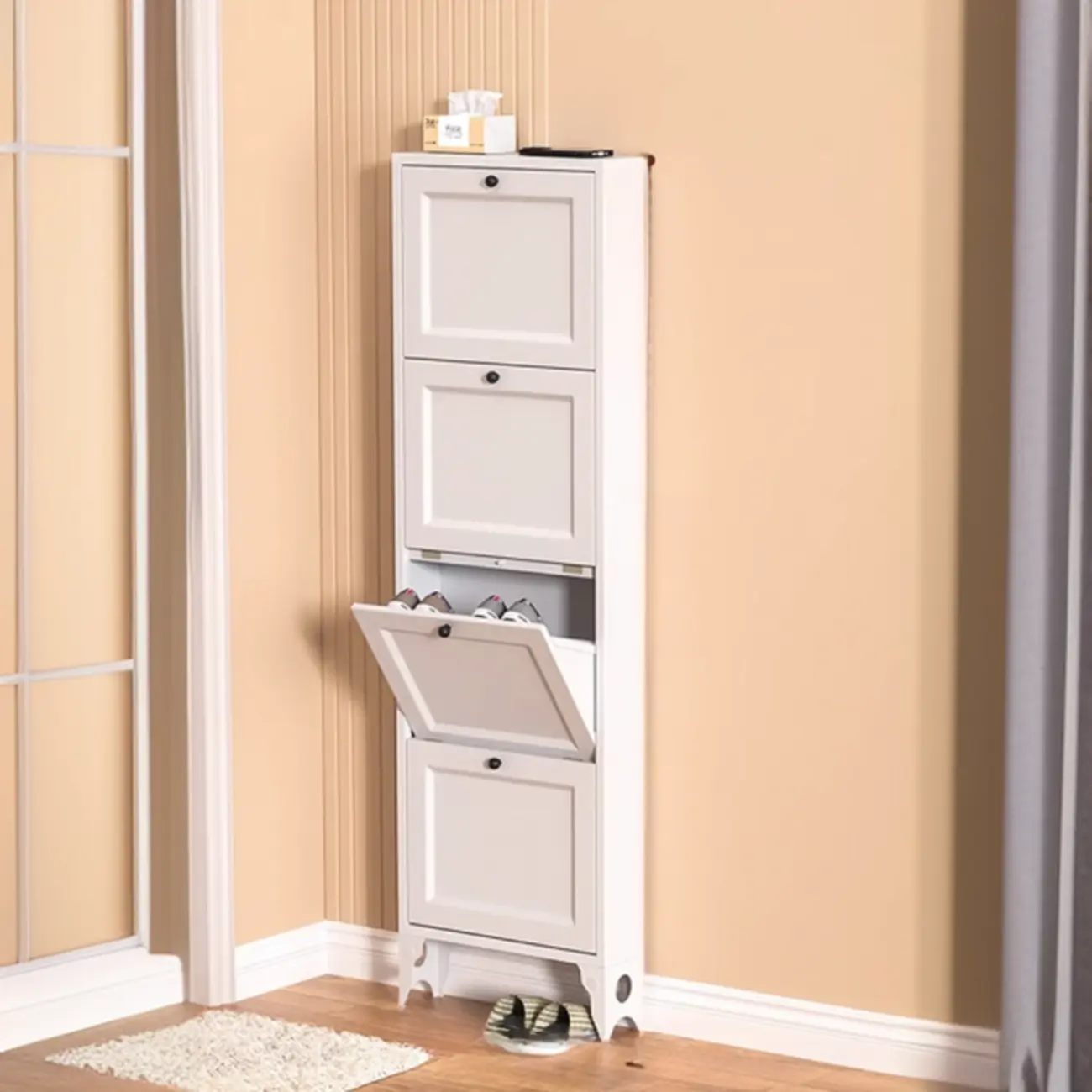 White Metal Shoe Cabinet Organizer Hidden Storage Image - 19 | homeyfad