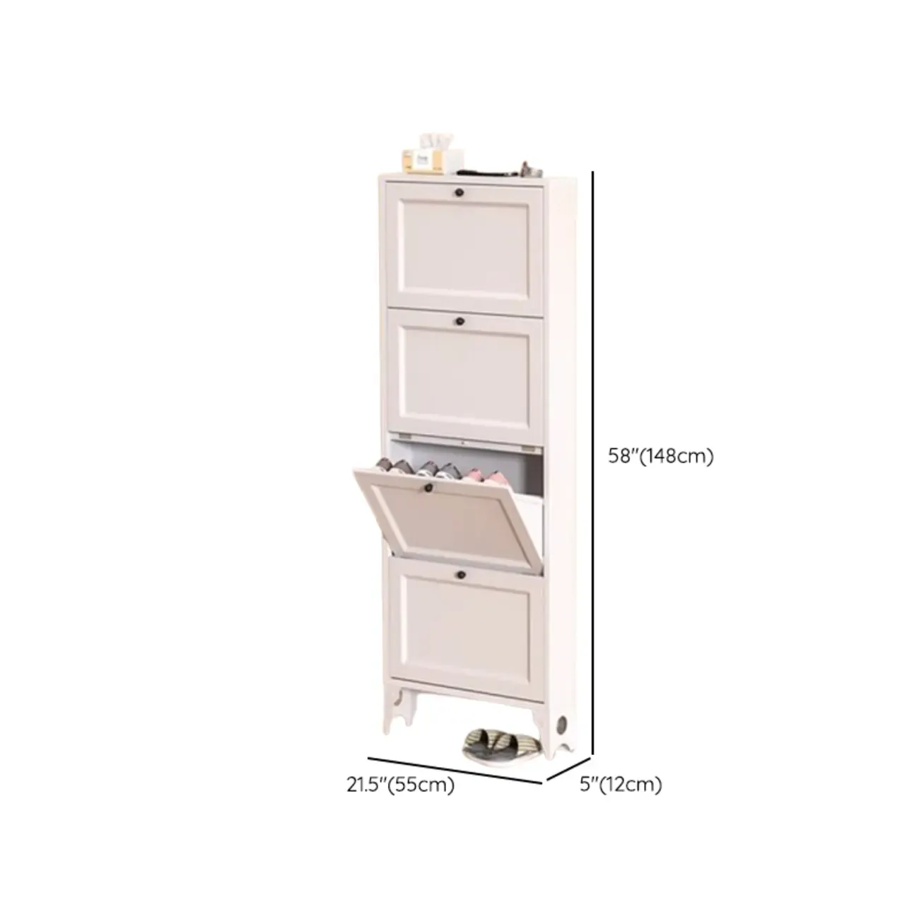 White Metal Shoe Cabinet Organizer Hidden Storage Image - 21
