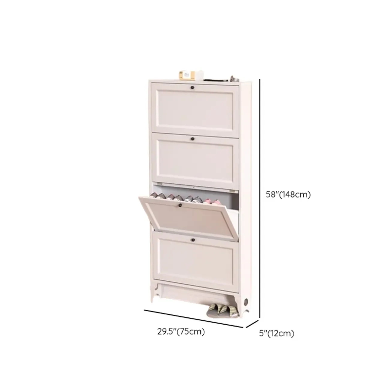 White Metal Shoe Cabinet Organizer Hidden Storage Image - 23