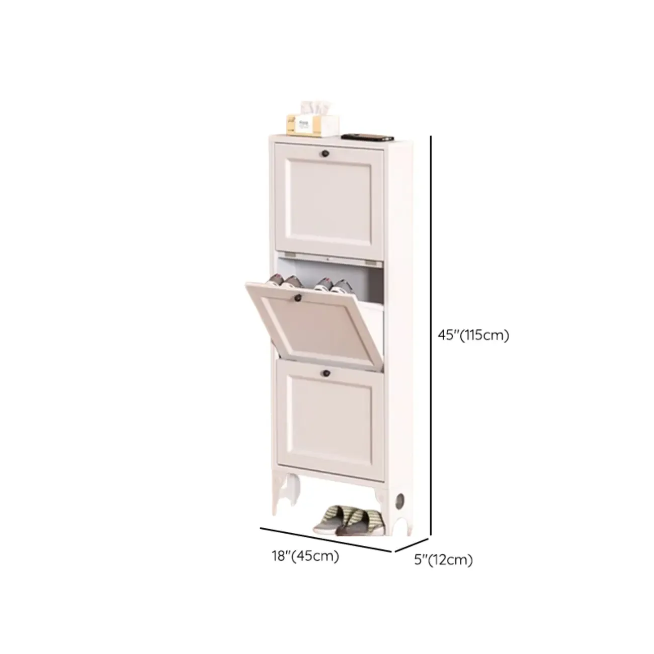 White Metal Shoe Cabinet Organizer Hidden Storage Image - 25