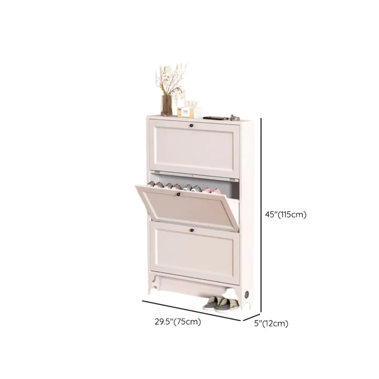 White Metal Shoe Cabinet Organizer Hidden Storage Image - 28