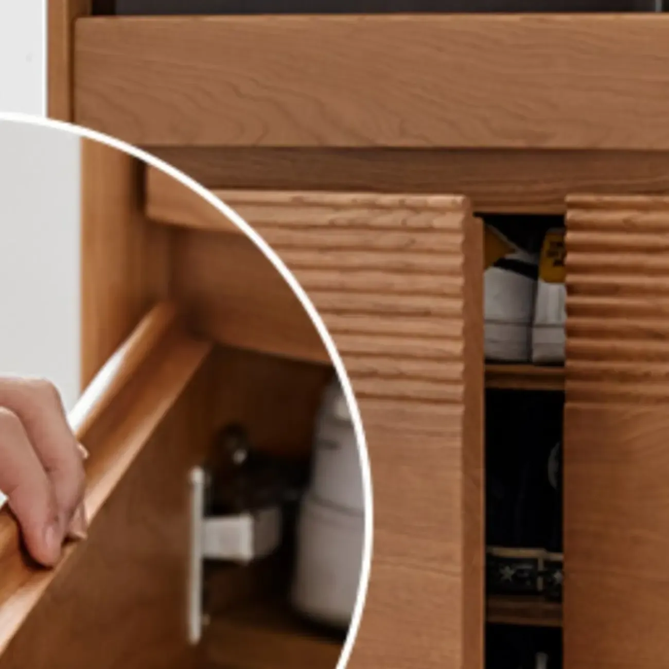 Entryway Cherry Solid Wood Shoe Organizer Cabinet Image - 6