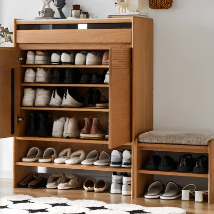Entryway Cherry Solid Wood Shoe Organizer Cabinet Image - 11