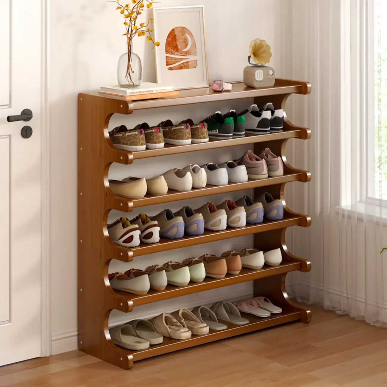 Brown Shoe Rack Solid Wood 