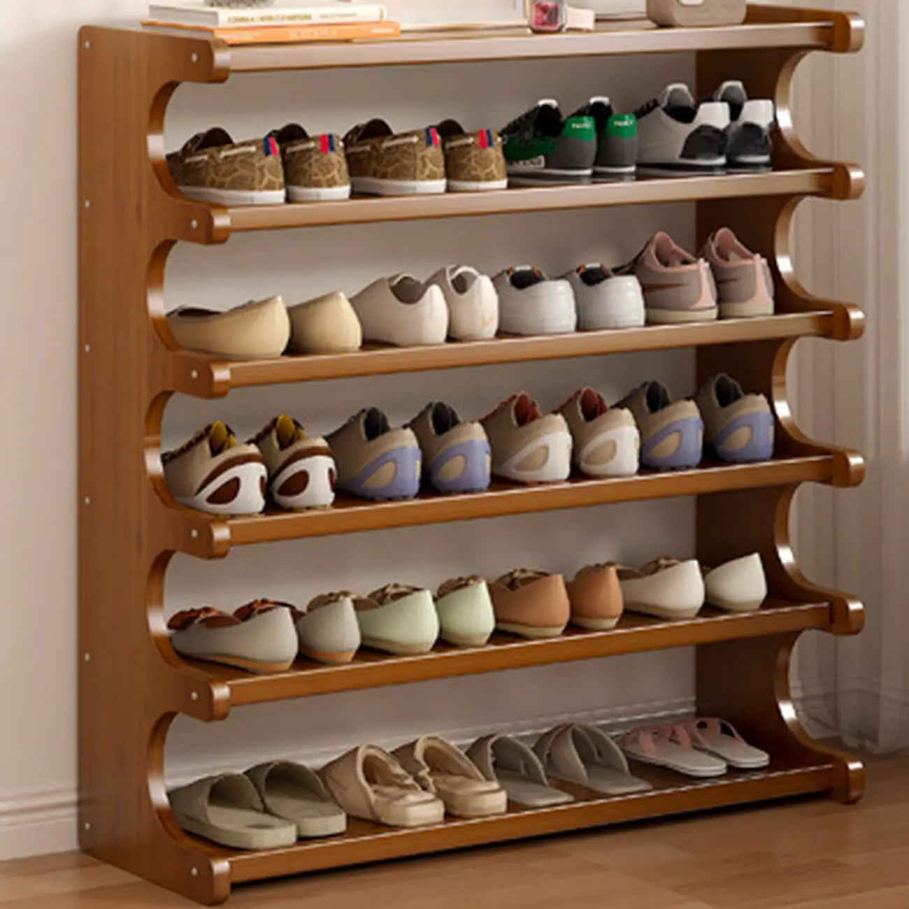Modern Brown Shoe Rack Solid Wood Organizer Image - 3 | homeyfad