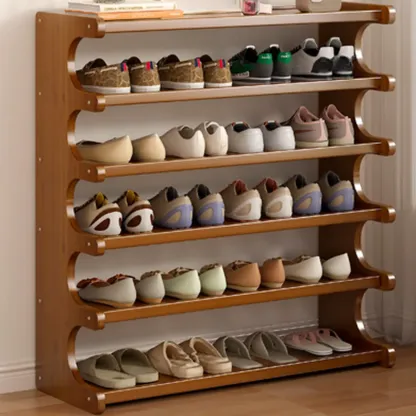Modern Brown Shoe Rack Solid Wood Organizer Image - 3