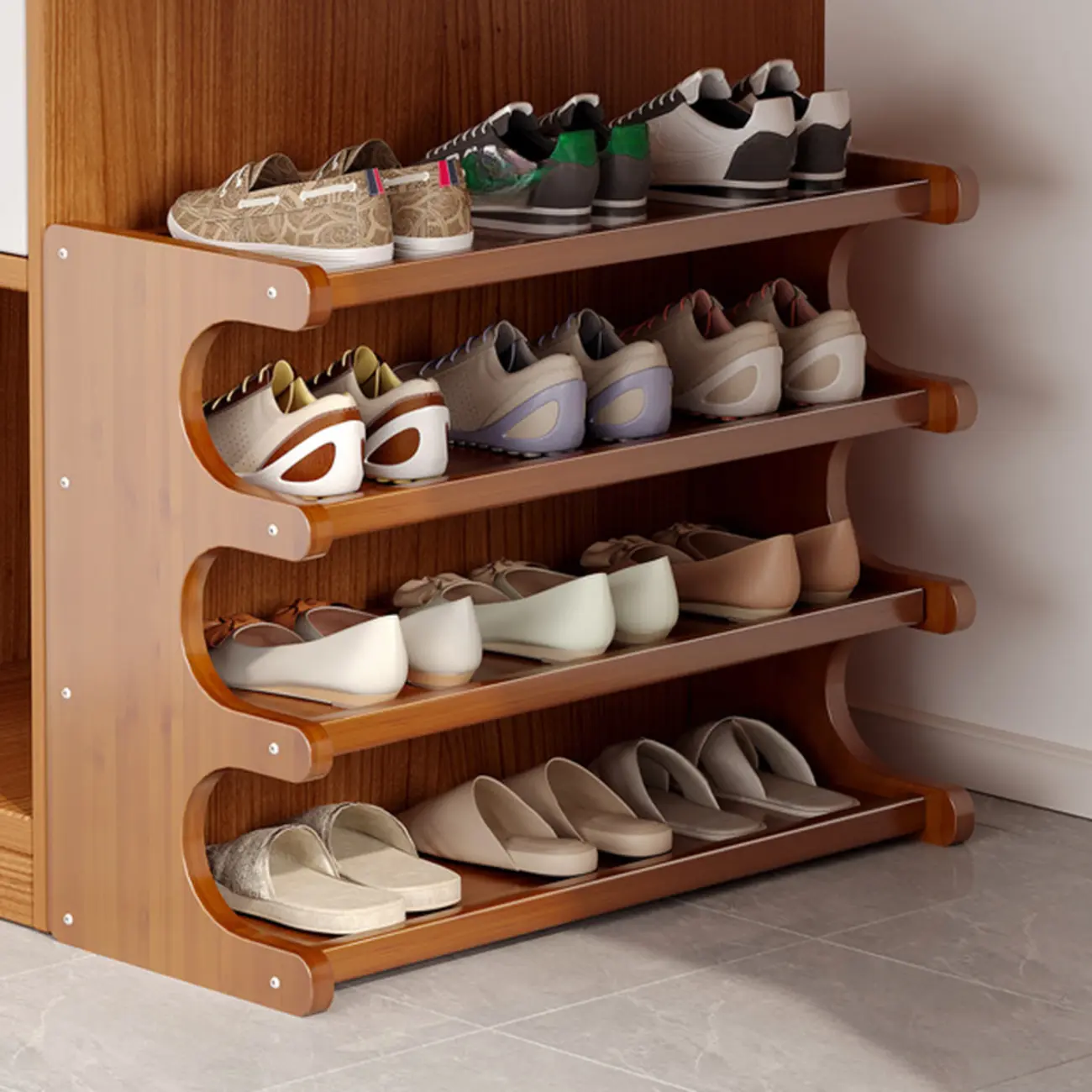 Modern Brown Shoe Rack Solid Wood Organizer Image - 4 | homeyfad