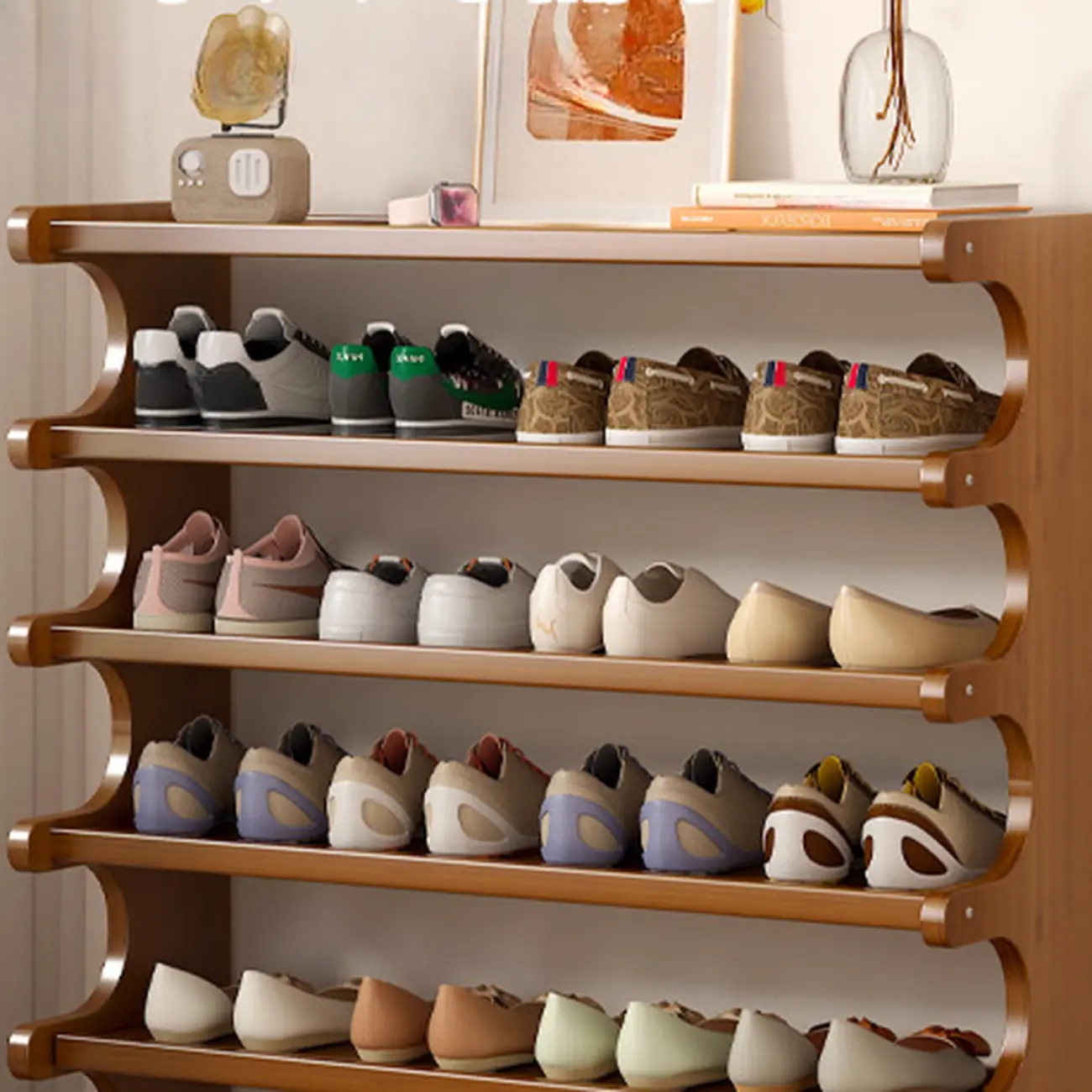 Modern Brown Shoe Rack Solid Wood Organizer Image - 5 | homeyfad
