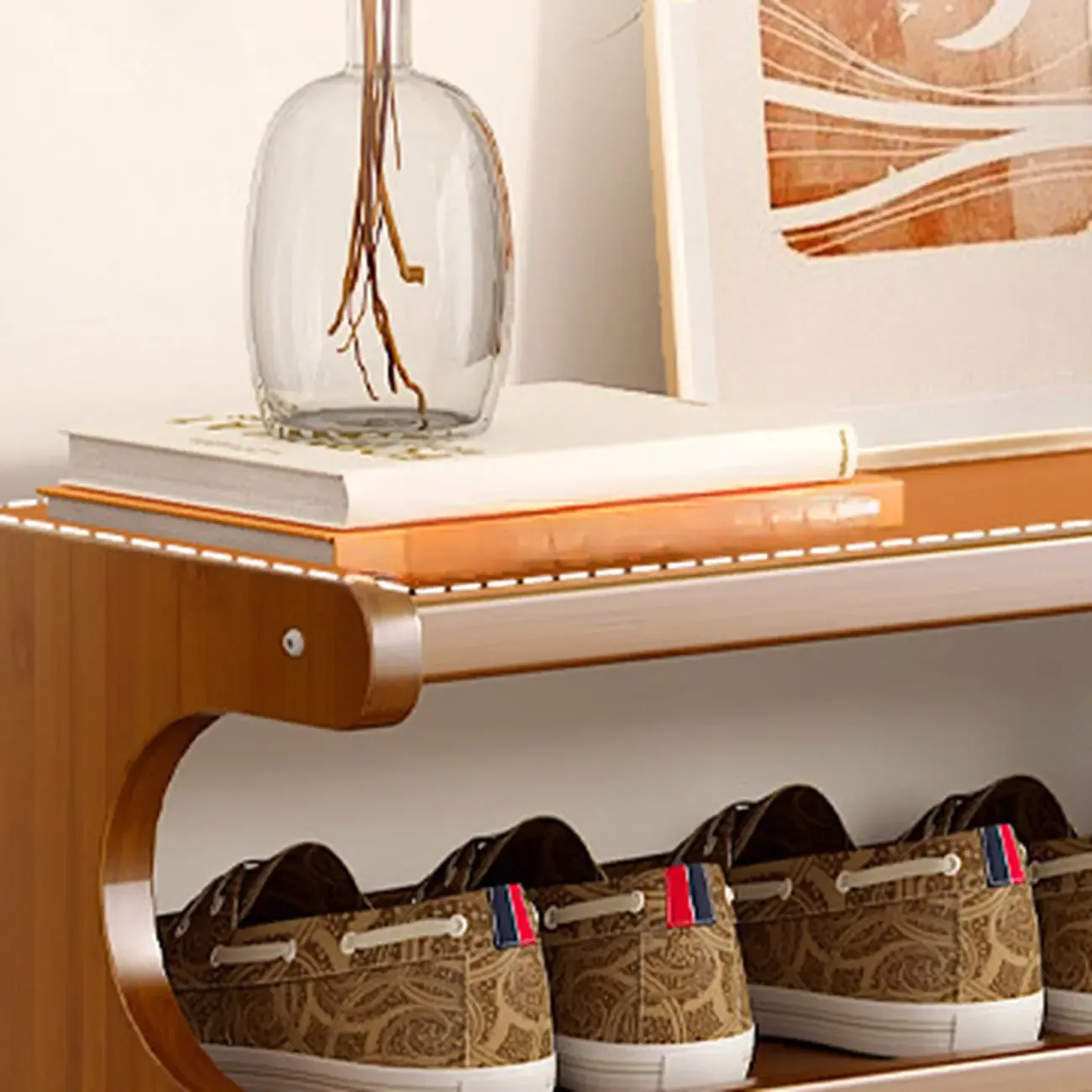 Modern Brown Shoe Rack Solid Wood Organizer Image - 7