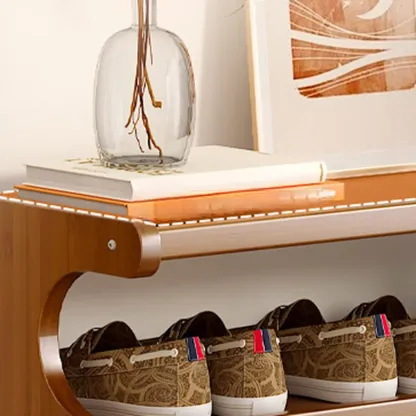 Modern Brown Shoe Rack Solid Wood Organizer Image - 7