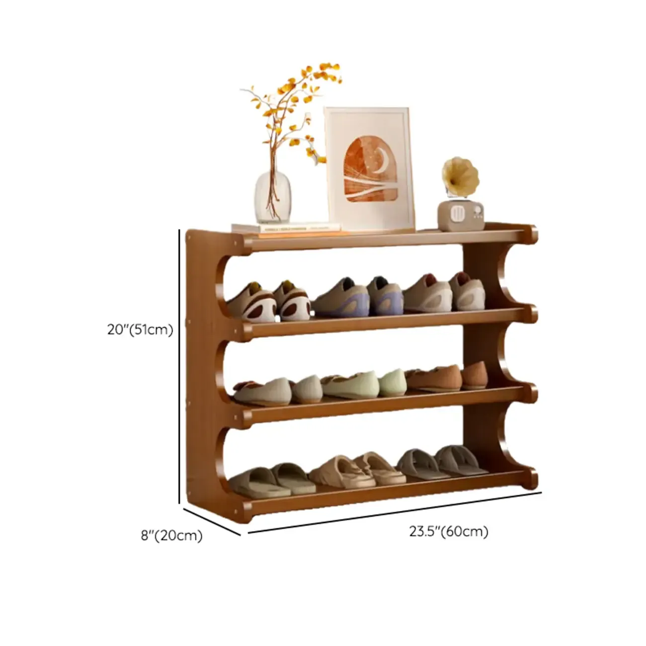 Modern Brown Shoe Rack Solid Wood Organizer Image - 43