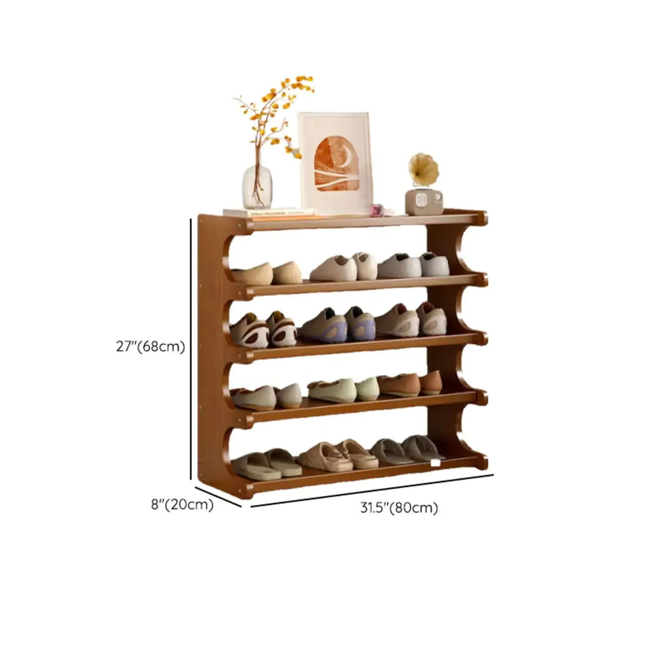 Modern Brown Shoe Rack Solid Wood Organizer Image - 48