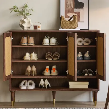 Bohemian Brown Solid Wood Entryway Shoe Cabinet Image - 4