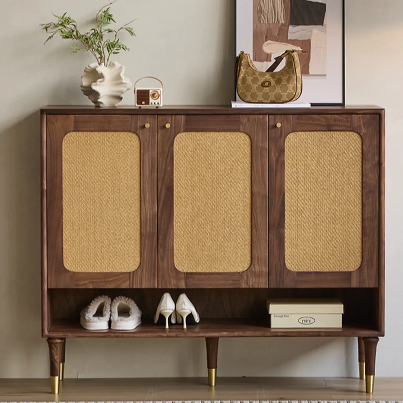 Bohemian Brown Solid Wood Entryway Shoe Cabinet Image - 6 | homeyfad