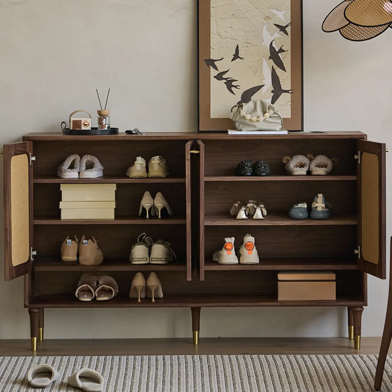 Bohemian Brown Solid Wood Entryway Shoe Cabinet Image - 7 | homeyfad