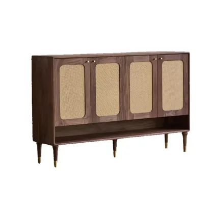 Bohemian Brown Solid Wood Entryway Shoe Cabinet Image - 9