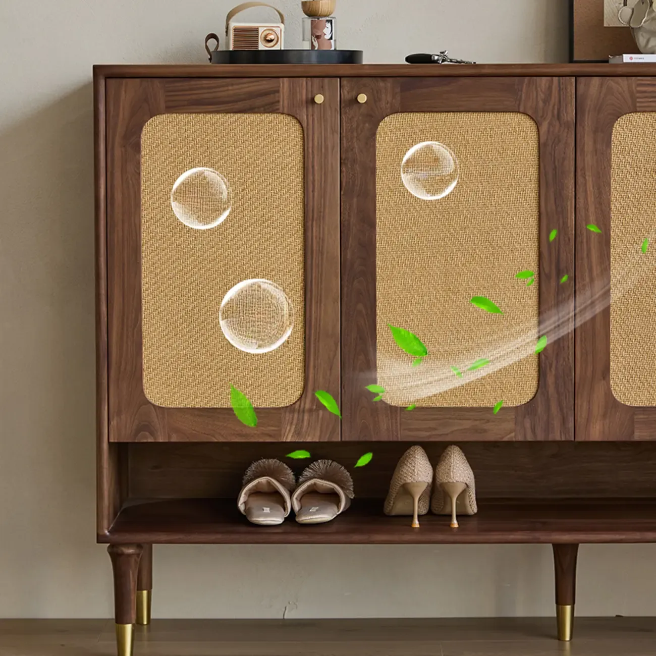 Bohemian Brown Solid Wood Entryway Shoe Cabinet Image - 15