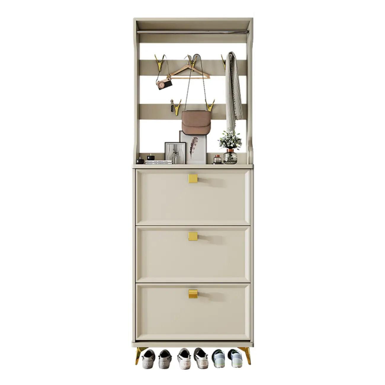 Drop-Front Adjustable Modern White Wood Narrow Shoe Cabinet Image - 5 | homeyfad