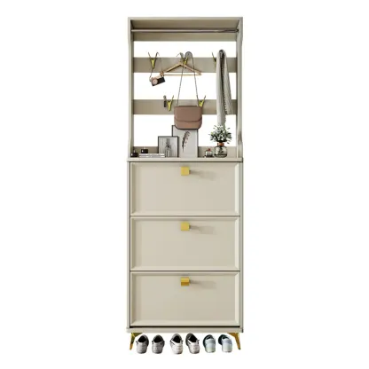 Drop-Front Adjustable Modern White Wood Narrow Shoe Cabinet Image - 5
