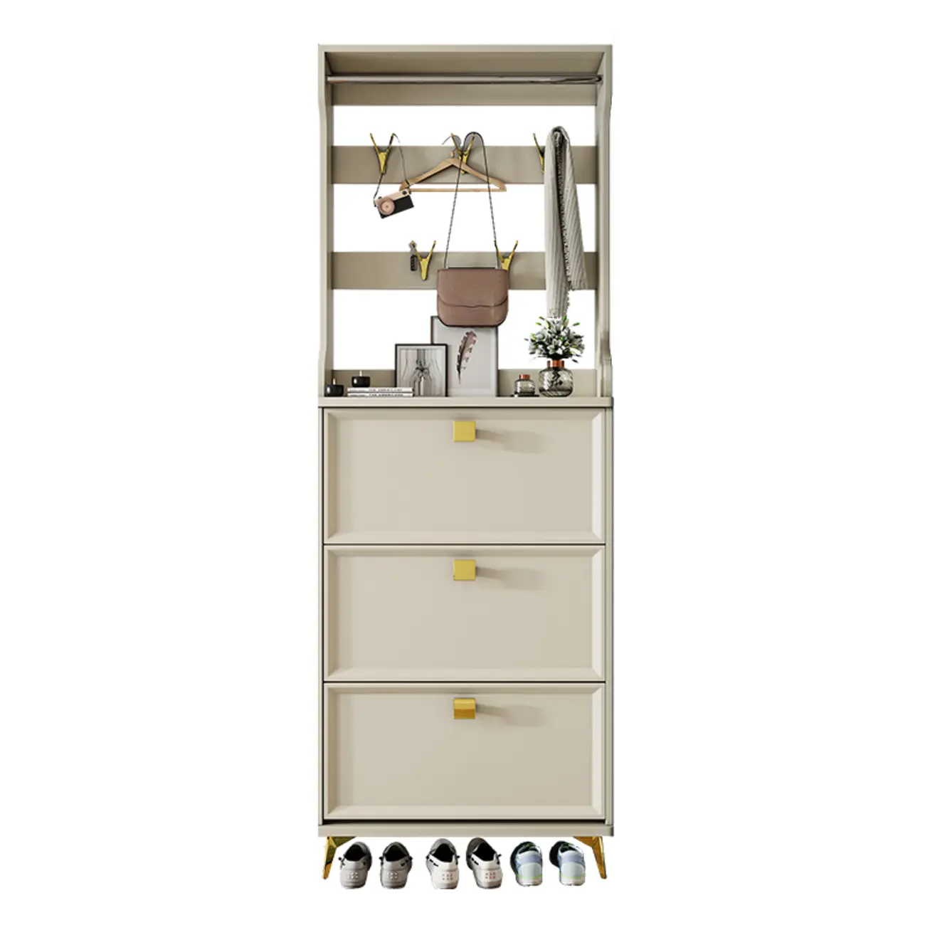 Drop-Front Adjustable Modern White Wood Narrow Shoe Cabinet Image - 6 | homeyfad