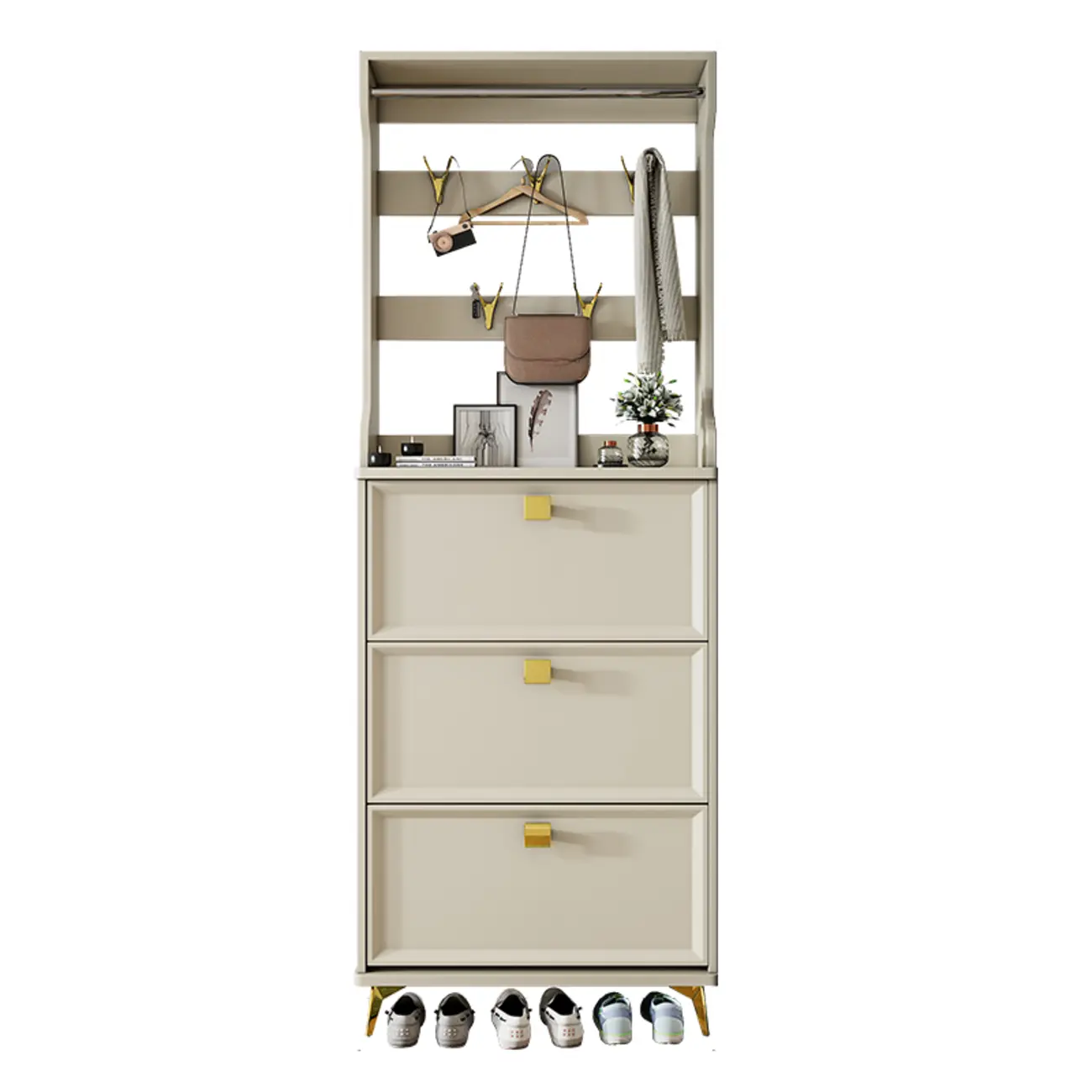 Drop-Front Adjustable Modern White Wood Narrow Shoe Cabinet Image - 7 | homeyfad